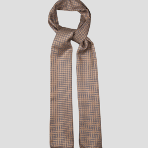 Echarpe tubulaire, soie marron clair, motif géométrique – Confectionnée à Paris