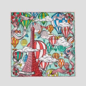 Carré de soie vert & rouge, L&rsquo;envol des gourmandises – Fait main à Paris