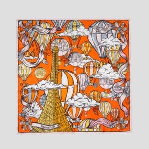 Carré de soie orange, L&rsquo;envol des gourmandises – Fait main à Paris