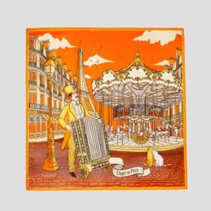 Carré de soie orange, L’orgue du Boulevard – Fait main à Paris