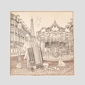 Carré de soie noir & blanc cassé, L’orgue du Boulevard – Fait main à Paris