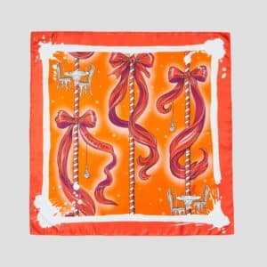 Carré de soie orange & rouge, Rayures de carrousel – Fait main à Paris