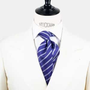Cravate bleu violet à rayures – Soie tissée 3 plis artisanale – Faite main à Paris