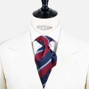 Cravate club bleu et rouge à rayures – Soie tissée 3 plis artisanale – Faite main à Paris