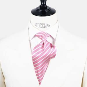 Cravate rose à rayures – Soie tissée 3 plis artisanale – Faite main à Paris