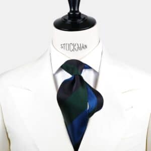 Cravate bleu rayures blocs – Soie tissée 3 plis artisanale – Faite main à Paris