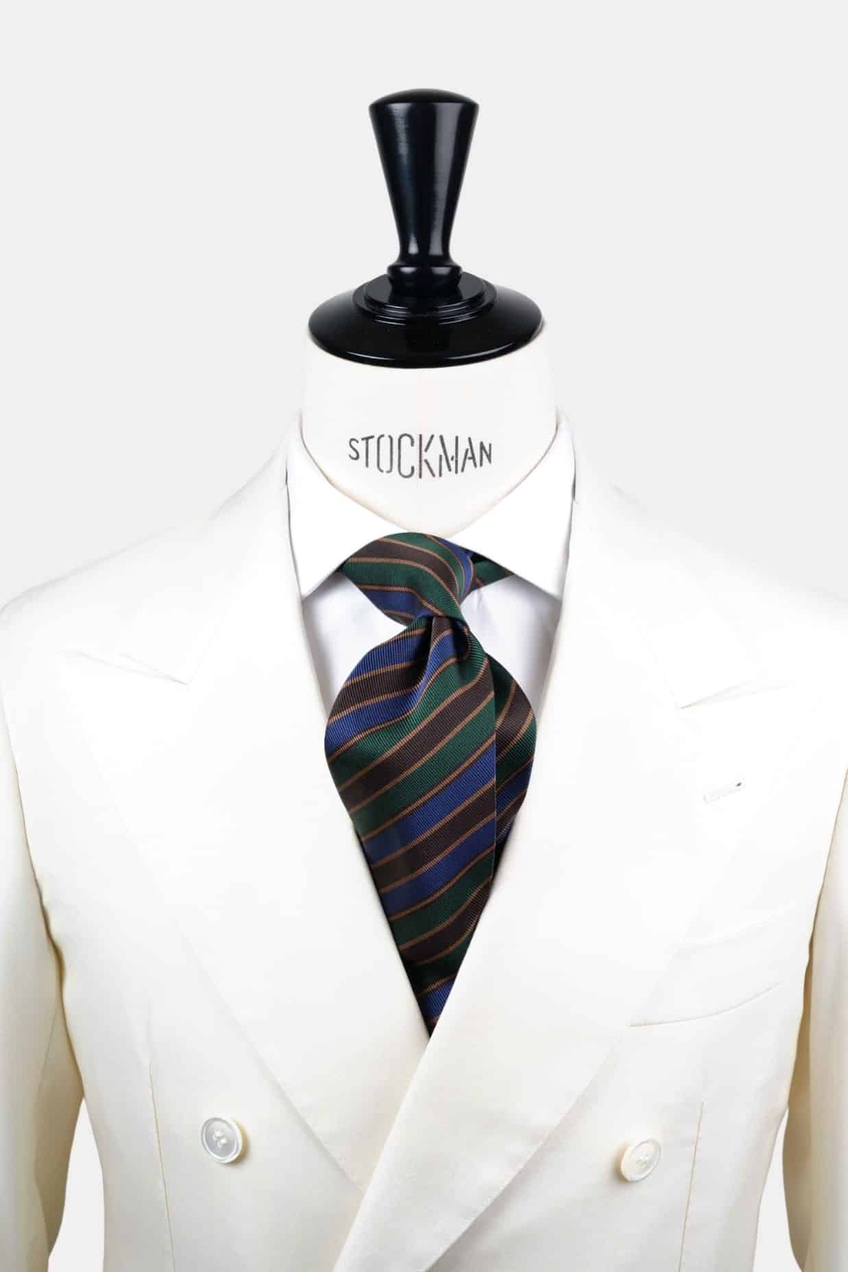 Cravate multi rayures - Soie tissée 3 plis artisanale, nouée sur une chemise blanche, Dare in Paris