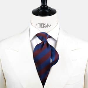 Cravate bleu navy rayures blocs – Soie tissée 3 plis artisanale – Faite main à Paris