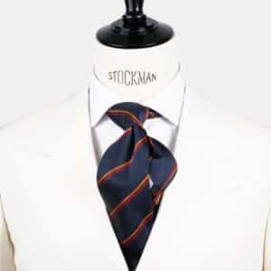 Cravate bleu marine rayée – Soie tissée 3 plis artisanale – Faite main à Paris