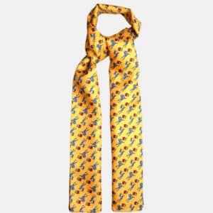 Écharpe tubulaire en soie jaune, motif animaux – Faite main à Paris