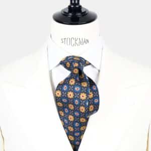 Cravate bleu motif cachemire – Soie imprimée 3 plis artisanale – Faite main à Paris