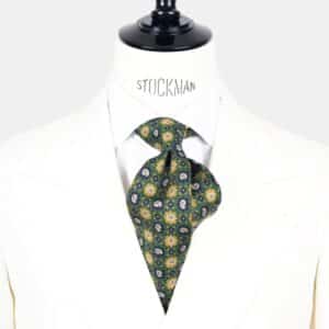 Cravate verte motif cachemire – Soie imprimée 3 plis artisanale – Faite main à Paris