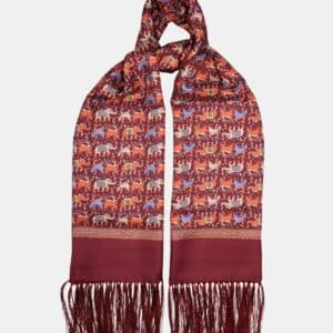Foulard en soie bordeaux, motif éléphants – Fait main en Italie