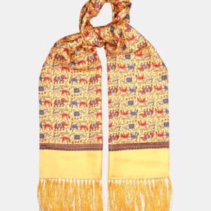 Foulard en soie jaune, motif éléphants – Fait main en Italie