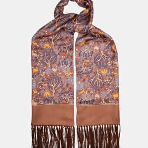 Foulard en soie camel, motif arbre de vie – Fait main en Italie