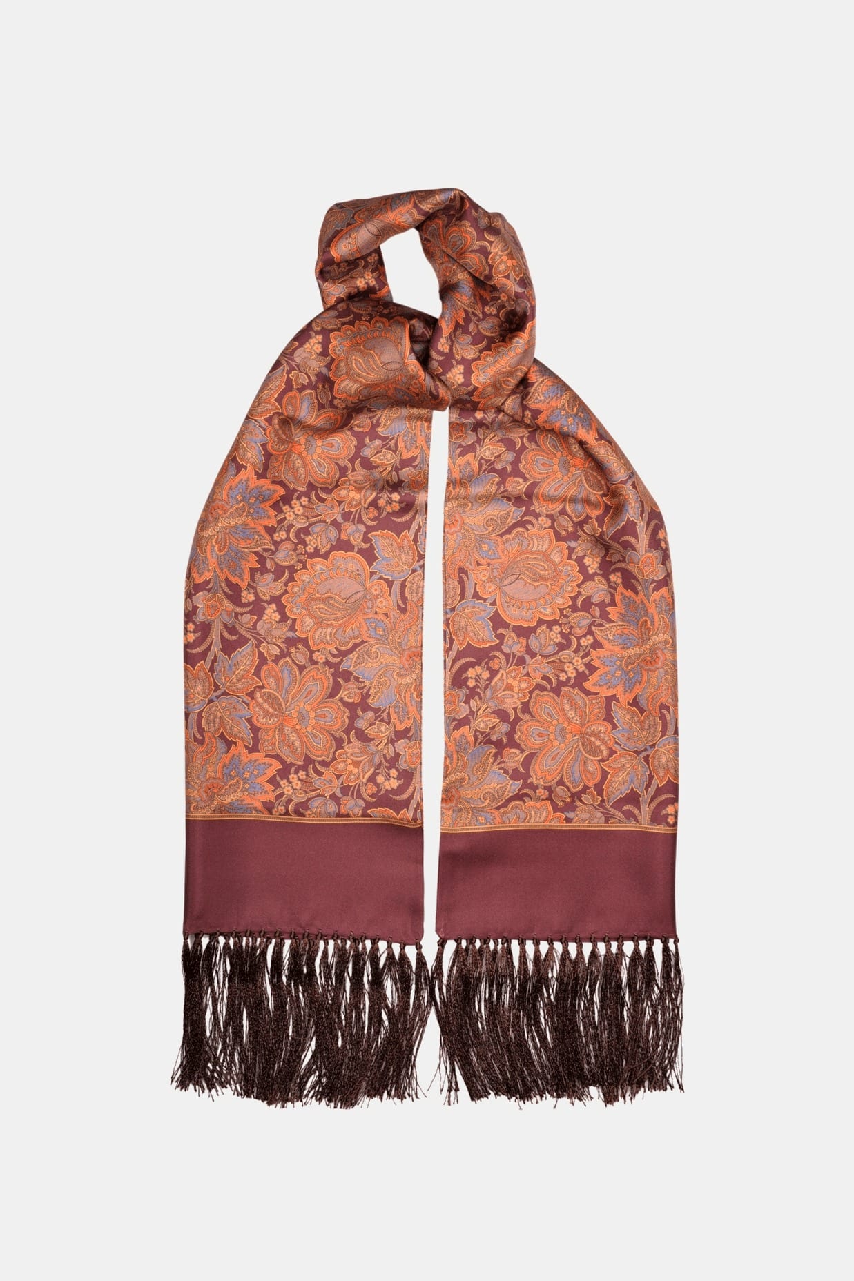 Foulard en soie marron, motif cachemire – Fait main en Italie