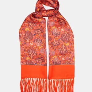 Foulard en soie orange, motif arbre de vie – Fait main en Italie
