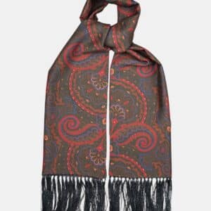 Foulard en soie vert kaki, motif cachemire – Fait main en Italie