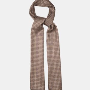 Écharpe tubulaire en soie marron, motif cachemire – Faite main à Paris