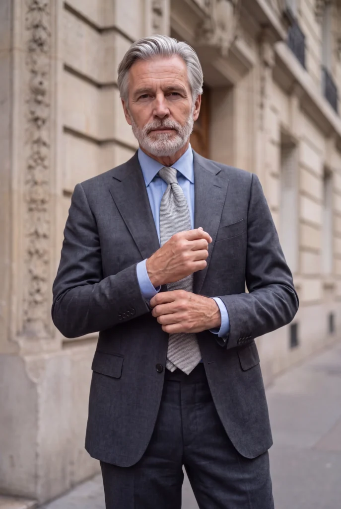 Three fold 100% étamine silk tie, gray, handmade in Paris