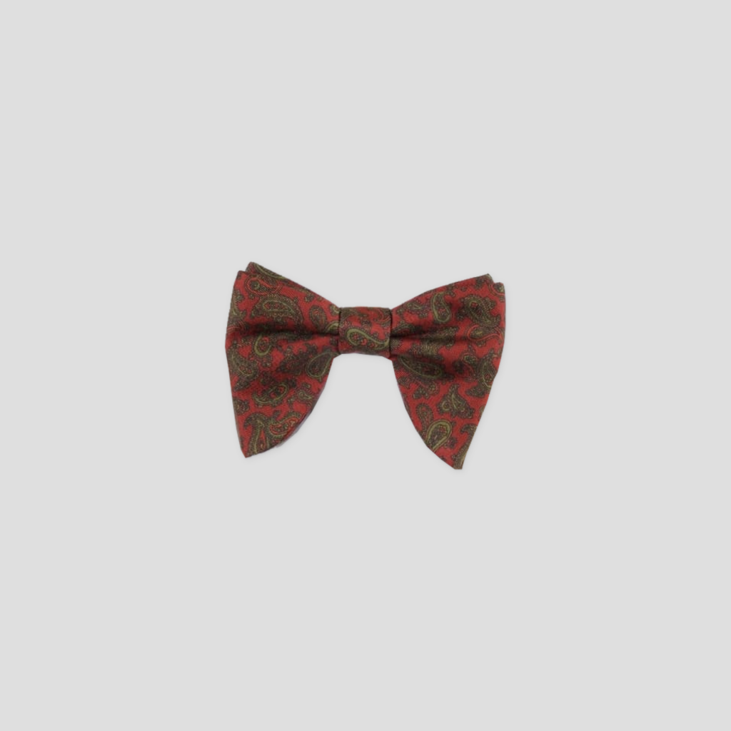100% printed silk bow tie, orange and paisley, Le Plongeant, handmade in Paris