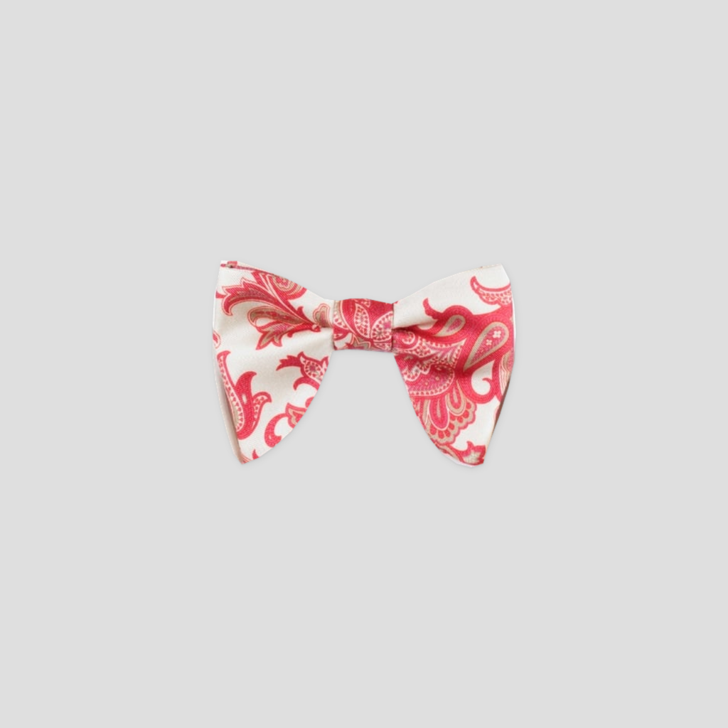 100% printed silk bow tie, pink and paisley, Le Plongeant, handmade in Paris